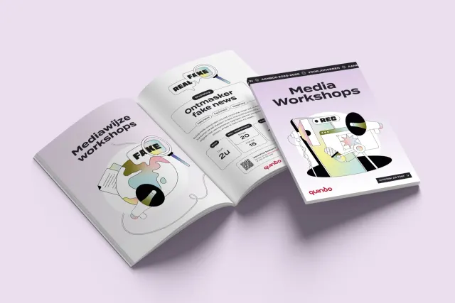 Folder voor de mediaworkshops van Quindo